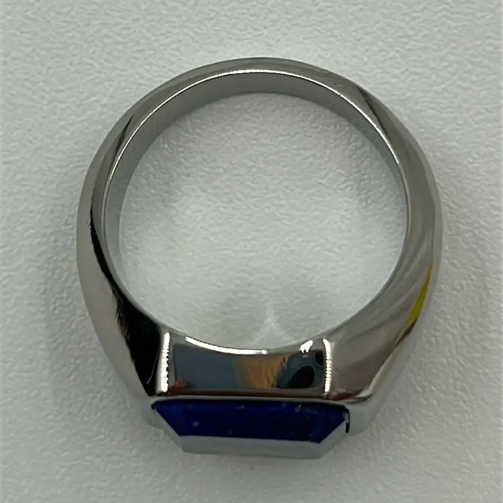 Men’s Lapis Lazuli Natural Gemstone Stainless Steel Ring Size 10.5 NWT